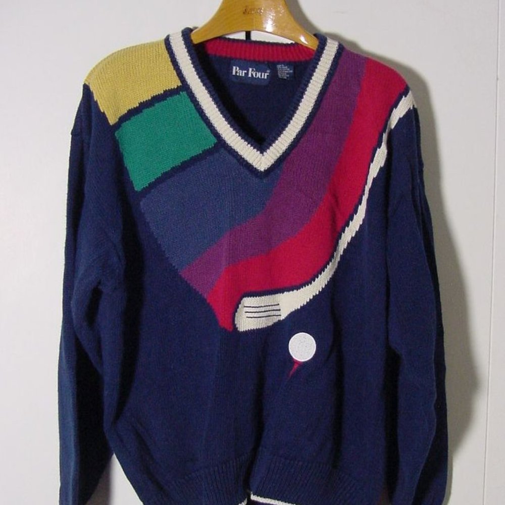 Vintage Par Four Multi Color Golf Sweater Sz XL